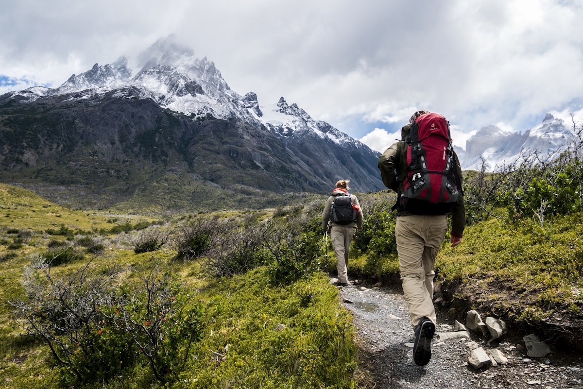 Solo trekker on the trail to Kang La Pass